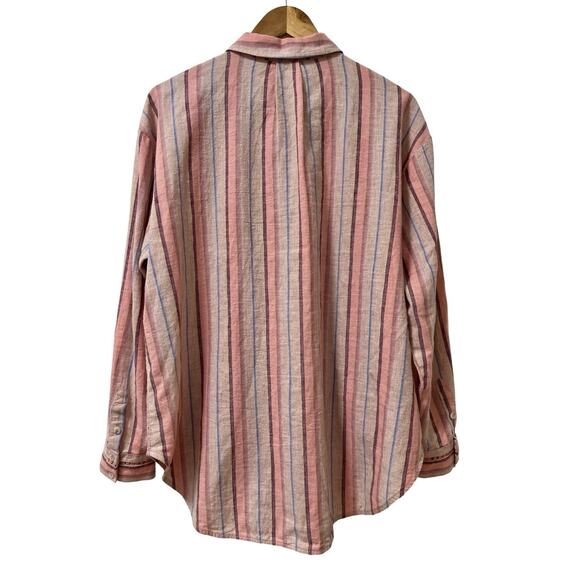 Anthropologie Maeve Womens Stripe Lida Linen Blend Popover Top Size L Pink Boho - Picture 6 of 9